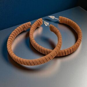 🆕 Boho Chic Large Brown Suede Textured Statement Fashion Trendy Hoop Earrings